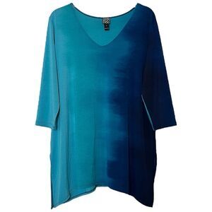 Clara Sun Woo Lagenlook Tunic Top Blue Turquoise Ombre Blouse Made in USA Large
